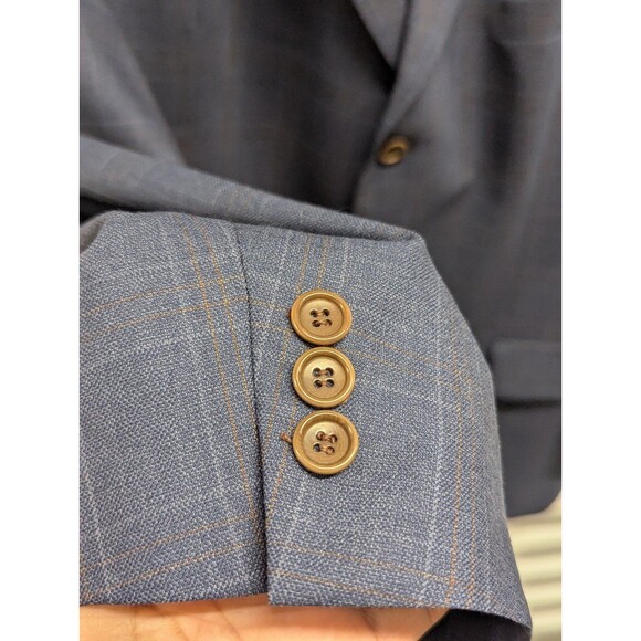 Cavelli Size 44L Blue Plaid 100% Wool Blazer - Christopher's Couture - Picture 4 of 9